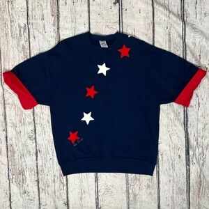 Vintage Stars America Blue Crewneck Short Sleeve 1980s Women's Sweatshirt